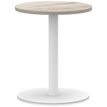 Italia Poseur Round Table, 600mm Wide, 720mm High, White Leg, Grey Oak