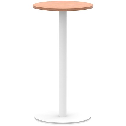 Italia Poseur Round Table, 600mm Wide, 1145mm High, White Leg, Beech