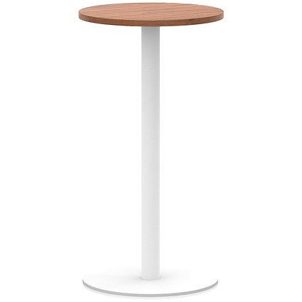 Italia Poseur Round Table, 600mm Wide, 1145mm High, White Leg, Walnut