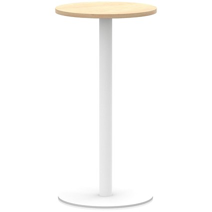 Italia Poseur Round Table, 600mm Wide, 1145mm High, White Leg, Maple
