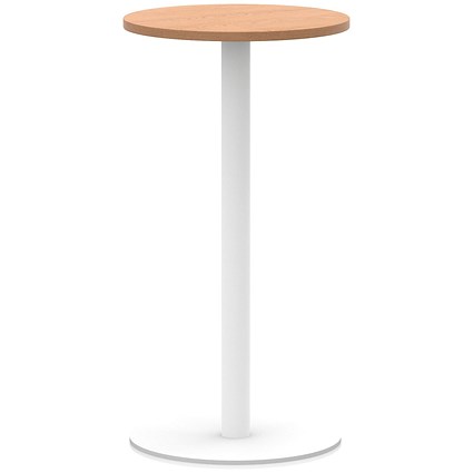 Italia Poseur Round Table, 600mm Wide, 1145mm High, White Leg, Oak