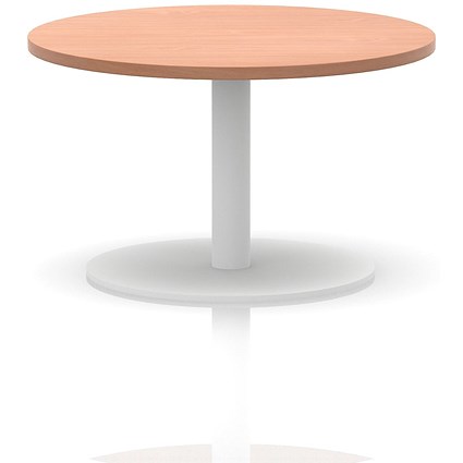 Italia Round Coffee Table, 800mm Wide, 475mm High, White Leg, Beech