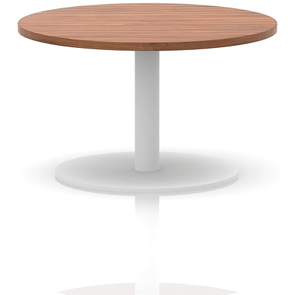 Italia Round Coffee Table, 800mm Wide, 475mm High, White Leg, Walnut