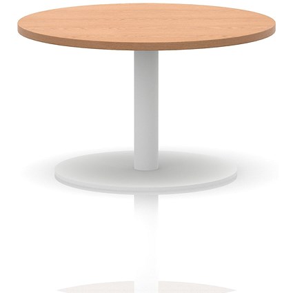 Italia Round Coffee Table, 800mm Wide, 475mm High, White Leg, Oak