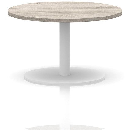 Italia Round Coffee Table, 800mm Wide, 475mm High, White Leg, Grey Oak