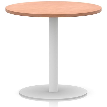 Italia Poseur Round Table, 800mm Wide, 720mm High, White Leg, Beech