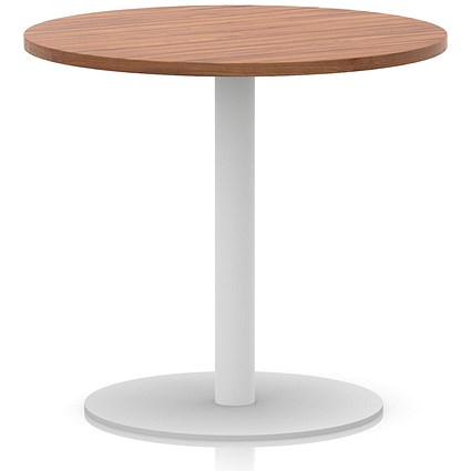 Italia Poseur Round Table, 800mm Wide, 720mm High, White Leg, Walnut