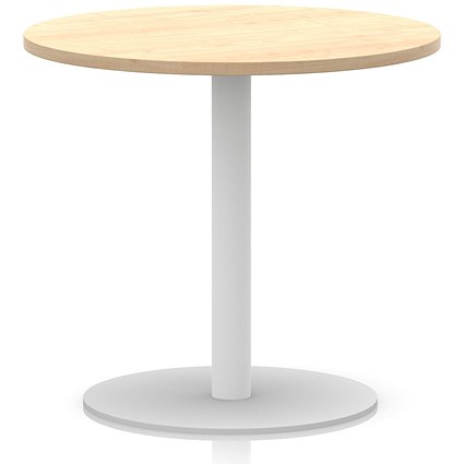 Italia Poseur Round Table, 800mm Wide, 720mm High, White Leg, Maple