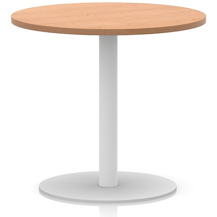 Italia Poseur Round Table, 800mm Wide, 720mm High, White Leg, Oak