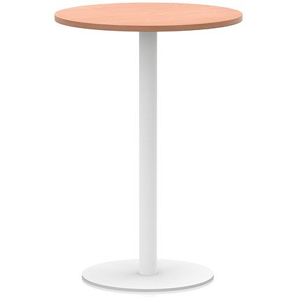 Italia Poseur Round Table, 800mm Wide, 1145mm High, White Leg, Beech
