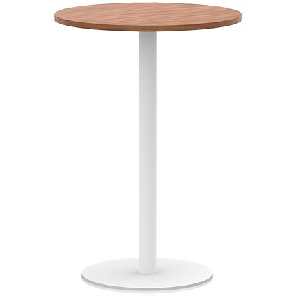 Italia Poseur Round Table, 800mm Wide, 1145mm High, White Leg, Walnut