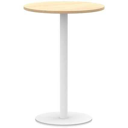 Italia Poseur Round Table, 800mm Wide, 1145mm High, White Leg, Maple