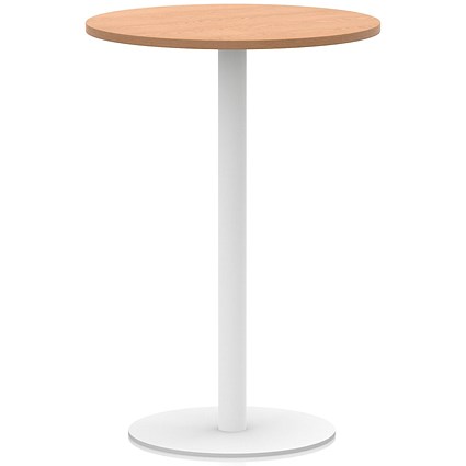 Italia Poseur Round Table, 800mm Wide, 1145mm High, White Leg, Oak