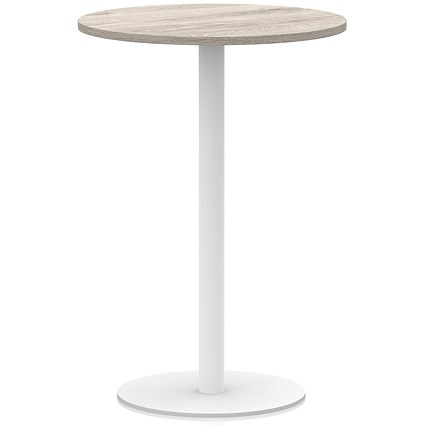 Italia Poseur Round Table, 800mm Wide, 1145mm High, White Leg, Grey Oak