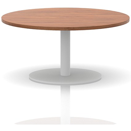 Italia Round Coffee Table, 1000mm Wide, 475mm High, White Leg, Walnut