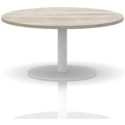 Italia Round Coffee Table, 1000mm Wide, 475mm High, White Leg, Grey Oak