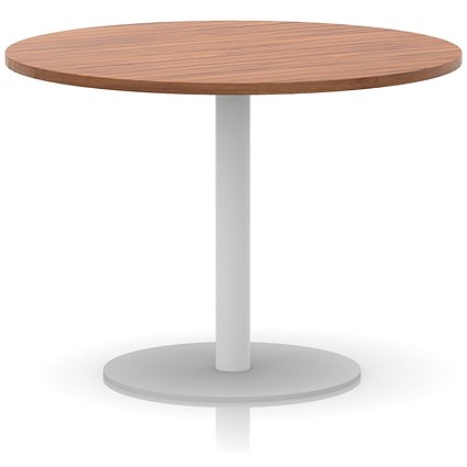 Italia Poseur Round Table, 1000mm Wide, 720mm High, White Leg, Walnut