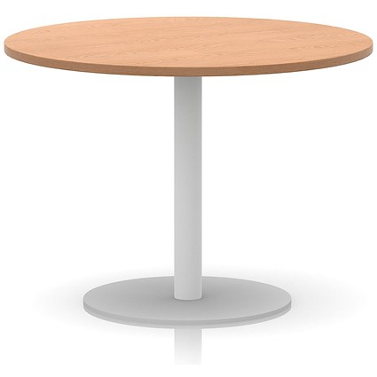 Italia Poseur Round Table, 1000mm Wide, 720mm High, White Leg, Oak