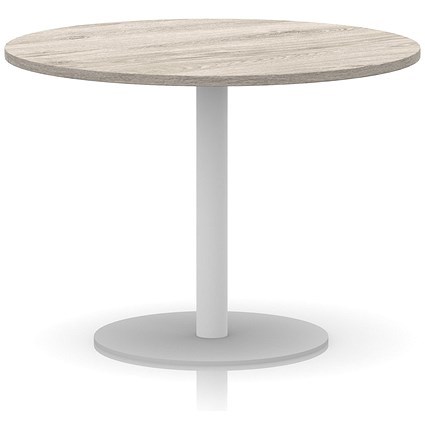 Italia Poseur Round Table, 1000mm Wide, 720mm High, White Leg, Grey Oak