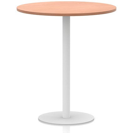 Italia Poseur Round Table, 1000mm Wide, 1145mm High, White Leg, Beech