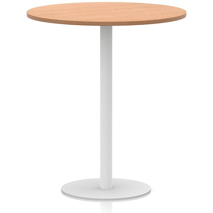 Italia Poseur Round Table, 1000mm Wide, 1145mm High, White Leg, Oak
