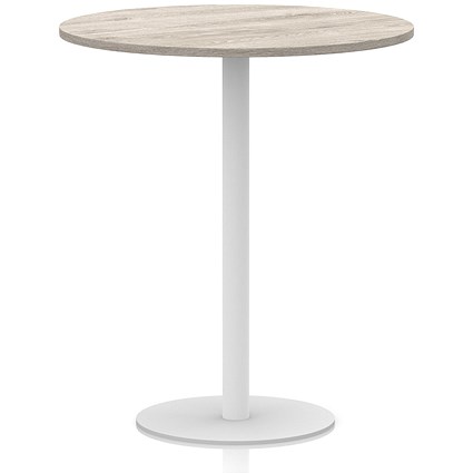 Italia Poseur Round Table, 1000mm Wide, 1145mm High, White Leg, Grey Oak