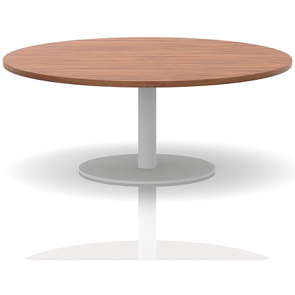 Italia Round Coffee Table, 1200mm Wide, 475mm High, White Leg, Walnut