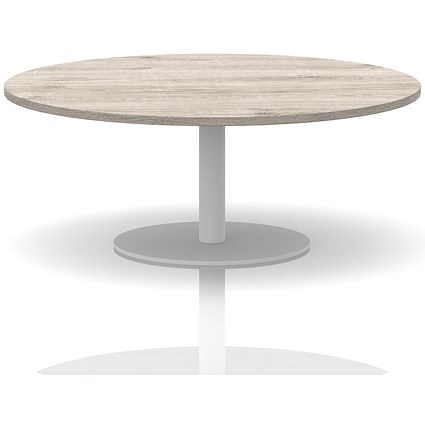 Italia Round Coffee Table, 1200mm Wide, 475mm High, White Leg, Grey Oak