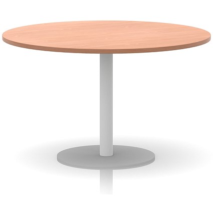 Italia Poseur Round Table, 1200mm Wide, 720mm High, White Leg, Beech