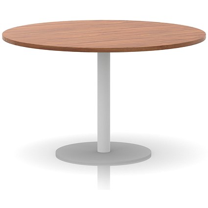 Italia Poseur Round Table, 1200mm Wide, 720mm High, White Leg, Walnut