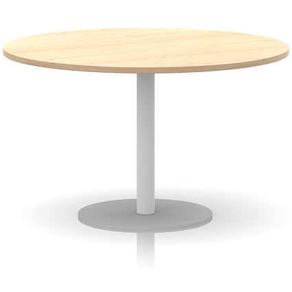 Italia Poseur Round Table, 1200mm Wide, 720mm High, White Leg, Maple