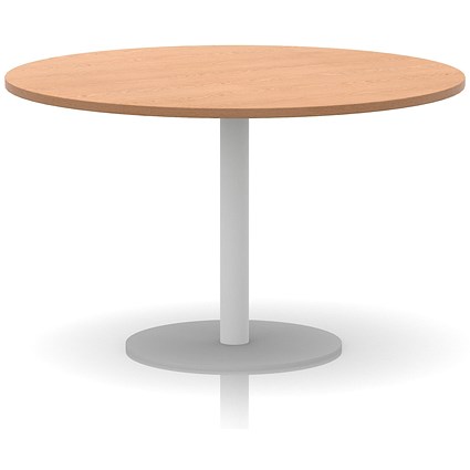 Italia Poseur Round Table, 1200mm Wide, 720mm High, White Leg, Oak