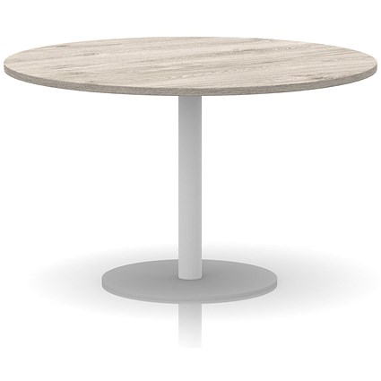 Italia Poseur Round Table, 1200mm Wide, 720mm High, White Leg, Grey Oak