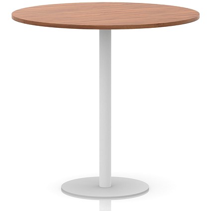 Italia Poseur Round Table, 1200mm Wide, 1145mm High, White Leg, Walnut