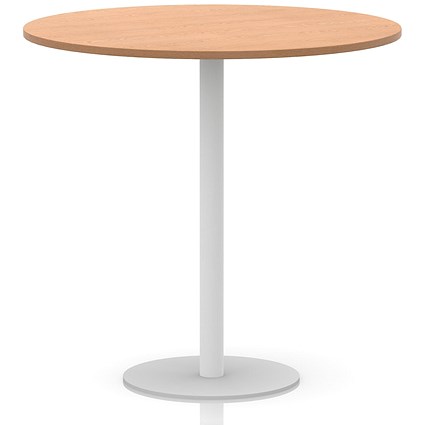 Italia Poseur Round Table, 1200mm Wide, 1145mm High, White Leg, Oak