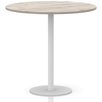 Italia Poseur Round Table, 1200mm Wide, 1145mm High, White Leg, Grey Oak