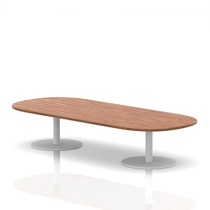 Italia Boardroom Coffee Table, 2400mm Wide, 475mm High, White Leg, Walnut