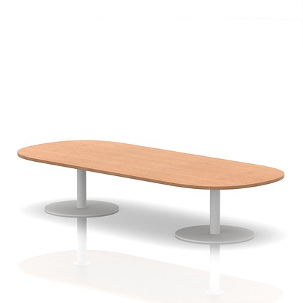 Italia Boardroom Coffee Table, 2400mm Wide, 475mm High, White Leg, Oak
