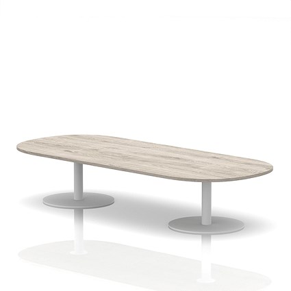 Italia Boardroom Coffee Table, 2400mm Wide, 475mm High, White Leg, Grey Oak