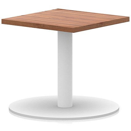 Italia Square Coffee Table, 600mm Wide, 475mm High, White Leg, Walnut
