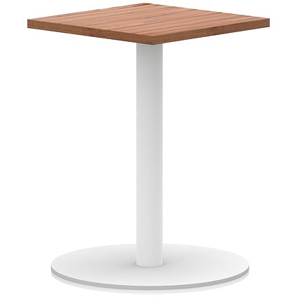 Italia Poseur Square Table, 600mm Wide, 720mm High, White Leg, Walnut