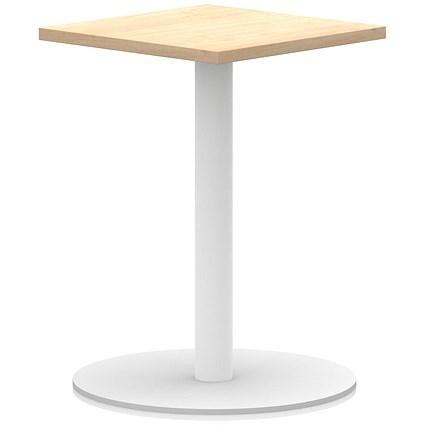 Italia Poseur Square Table, 600mm Wide, 720mm High, White Leg, Maple