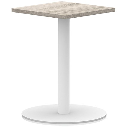 Italia Poseur Square Table, 600mm Wide, 720mm High, White Leg, Grey Oak
