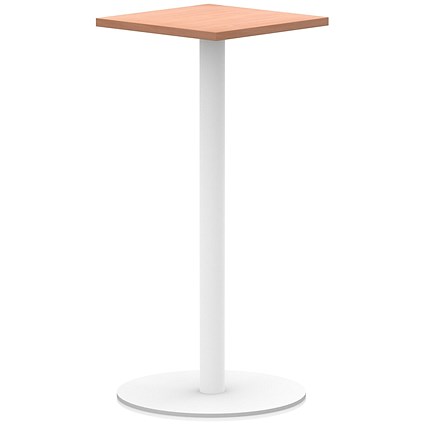Italia Poseur Square Table, 600mm Wide, 1145mm High, White Leg, Beech