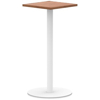 Italia Poseur Square Table, 600mm Wide, 1145mm High, White Leg, Walnut