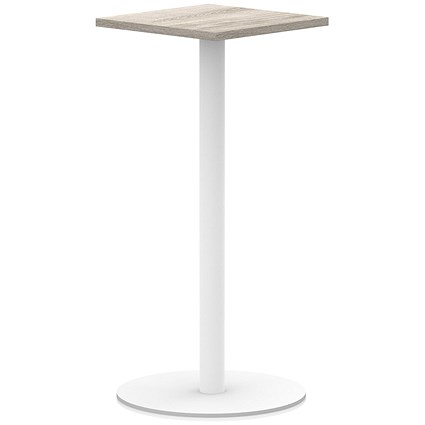 Italia Poseur Square Table, 600mm Wide, 1145mm High, White Leg, Grey Oak