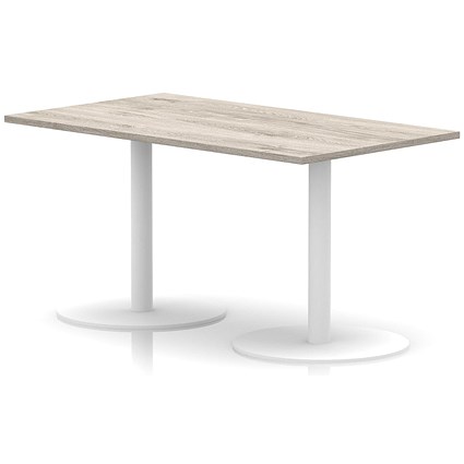 Italia Poseur Rectangular Table, 1400x800x720mm, White Leg, Grey Oak