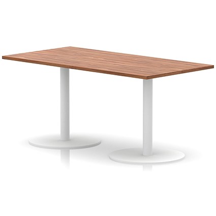 Italia Poseur Rectangular Table, 1600x800x720mm, White Leg, Walnut