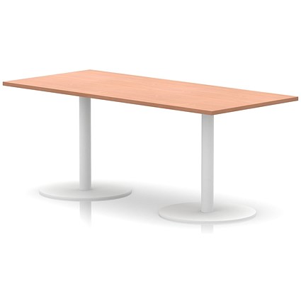 Italia Poseur Rectangular Table, 1800x800x720mm, White Leg, Beech