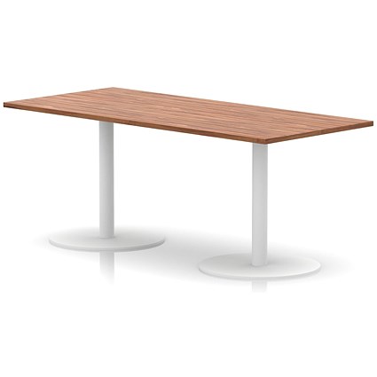 Italia Poseur Rectangular Table, 1800x800x720mm, White Leg, Walnut